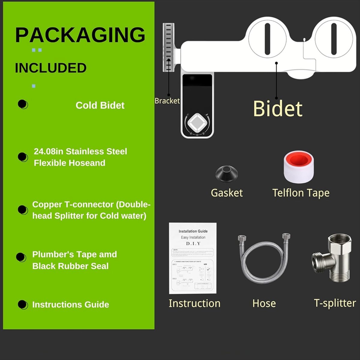 Non Electric Bidet Attachment Dual Nozzle - Fixation supérieure de Bidet d'eau froide