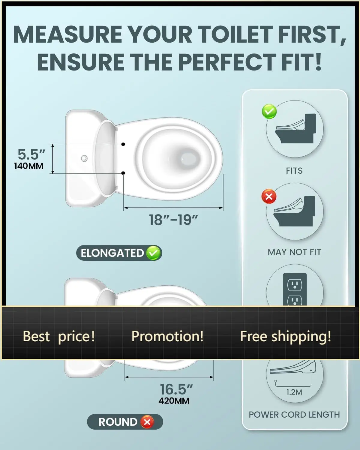 Elongated Bidet Toilet Seat Warm Dryer - Neuf, livraison rapide, best-seller : Siège